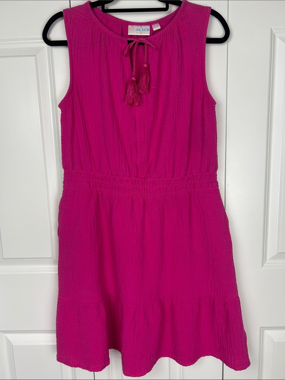 Belle by Kim Gravel Bright Fuchsia Sleeveless Tassel Tie Mini Dress Size Medium